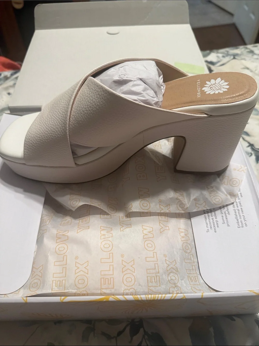 Yellow Box Cream Crisscross Block Heel Mule - Picture 2 of 6